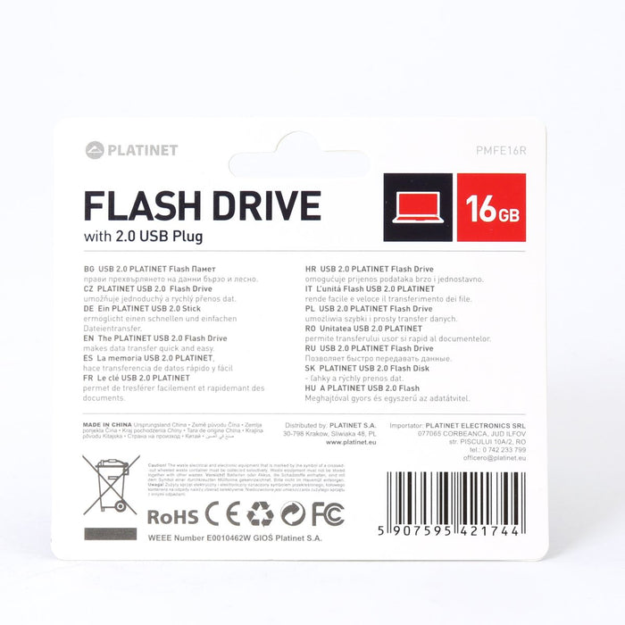 EAN 5907595421744 - Platinet PMFE16R unidad flash USB 16 GB USB tipo A 2.0 Rojo imagen 3