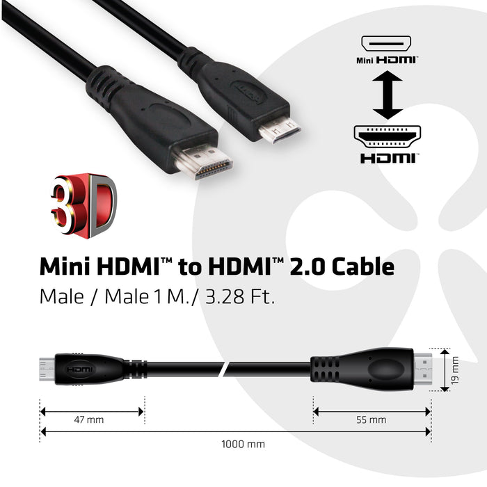 EAN 8719214470661 - CLUB3D CAC-1350 cable HDMI 1 m HDMI Type C (Mini) HDMI tipo A (Estándar) Negro imagen 3