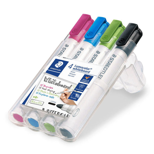 EAN 4007817074428 - Staedtler Lumocolor 351 marcador 4 pieza(s) Punta redonda Negro, Azul claro, Verde claro, Rosa imagen 1