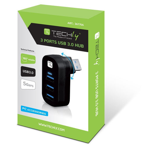 EAN 8059018361766 - Techly IUSB3-HUB3-ROTB hub de interfaz USB 3.2 Gen 1 (3.1 Gen 1) Type-A 5000 Mbit/s Negro imagen 2