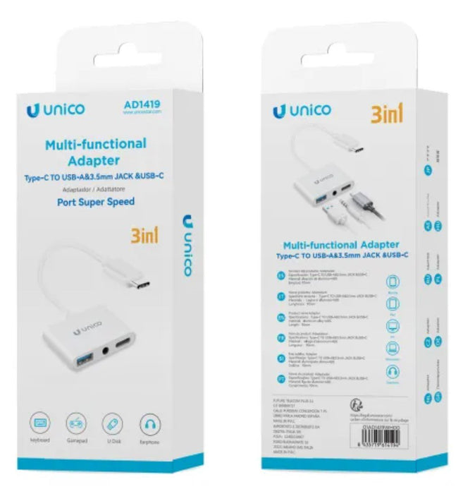 EAN 8435719614194 - UNICO AD1419 base para portátil y replicador de puertos Alámbrico USB 2.0 Blanco imagen 2