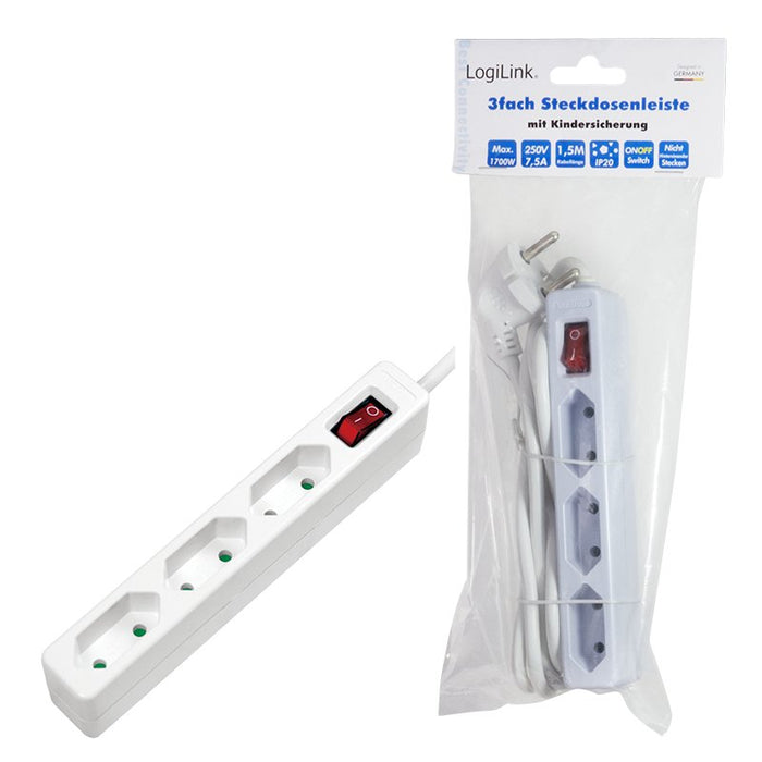 EAN 4052792049541 - LogiLink LPS230 base múltiple 1,5 m 3 salidas AC Interior Blanco imagen 4