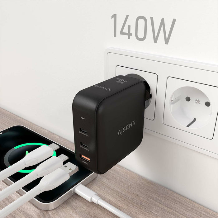 EAN 8435739900956 - AISENS ASCH-140W3P031-BK cargador de dispositivo móvil Universal Corriente alterna Carga rápida Interior imagen 5