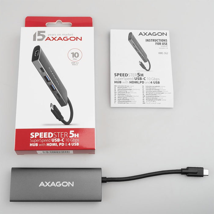 EAN 8595247905444 - Axagon HMC-5G2 base para portátil y replicador de puertos Alámbrico USB 3.2 Gen 2 (3.1 Gen 2) Type-C Gris imagen 3