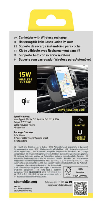 EAN 8018417487729 - SBS TESUPPVENTWIRQI215W cargador de dispositivo móvil Smartphone Negro USB Cargador inalámbrico Auto imagen 3