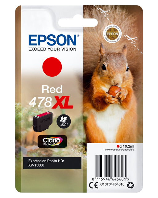 EAN 8715946645681 - Epson Squirrel Singlepack Red 478XL Claria Photo HD Ink cartucho de tinta 1 pieza(s) Original Alto rendim imagen 1
