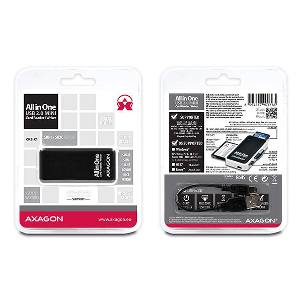 EAN 8595247901385 - Axagon CRE-X1 lector de tarjeta USB 2.0 Negro, Blanco imagen 3