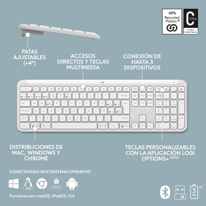 EAN 5099206120327 - Logitech 920-012596 teclado Ratón incluido Oficina RF Wireless + Bluetooth QWERTY Español Blanco imagen 14
