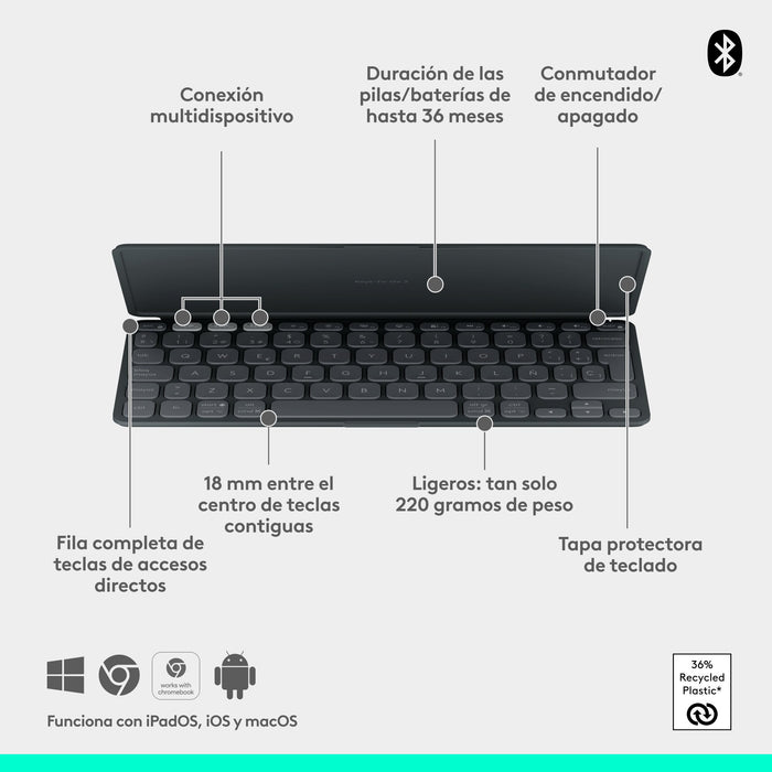 EAN 5099206125773 - Logitech 920-012973 teclado Universal Bluetooth QWERTY Español Grafito imagen 6