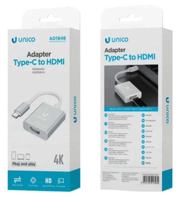 EAN 8052705418484 - UNICO AD1848 adaptador de cable de vídeo USB Tipo C HDMI Aluminio imagen 2