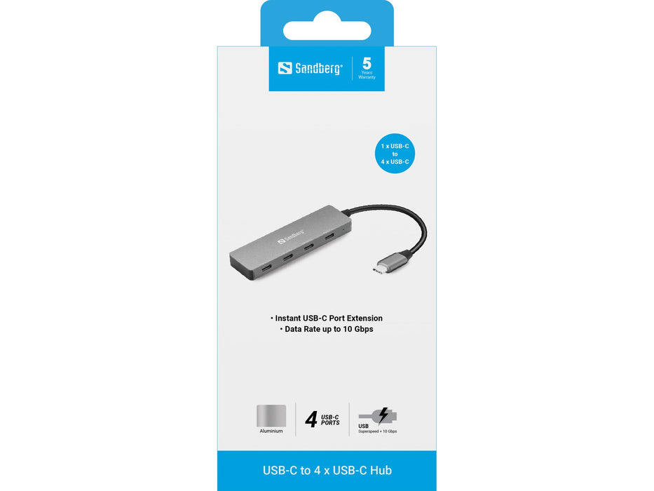 EAN 5705730136412 - Sandberg 136-41 hub de interfaz USB 3.2 Gen 1 (3.1 Gen 1) Type-C 10000 Mbit/s Gris imagen 2