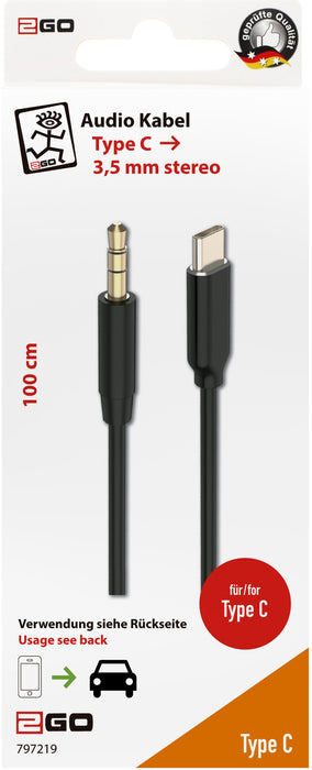 EAN 4010425972192 - 2GO 797219 cable de audio 1 m 3,5mm USB Tipo C Negro imagen 2