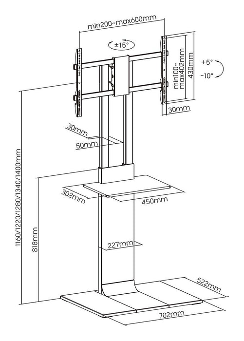 EAN 8435739903643 - AISENS FT86TSE-399 mueble y soporte para dispositivo multimedia Panel plano Carro para administración de  imagen 6