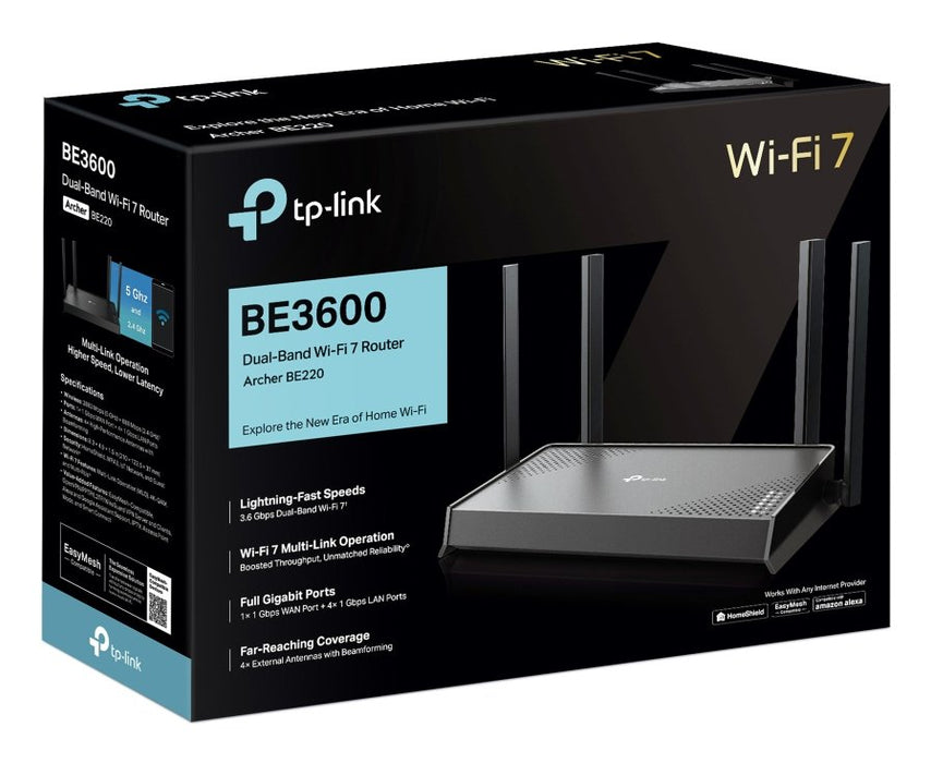 EAN 1210002600842 - TP-Link Archer BE220 router inalámbrico Gigabit Ethernet Doble banda (2,4 GHz / 5 GHz) Negro imagen 4