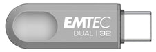EAN 3126170182548 - Emtec D280 Dual unidad flash USB 32 GB USB Type-A / USB Type-C 3.2 Gen 1 (3.1 Gen 1) Plata imagen 2