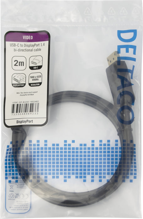 EAN 7333048064233 - Deltaco USBC-DP-BI200 cable DisplayPort 2 m USB Tipo C Negro imagen 3