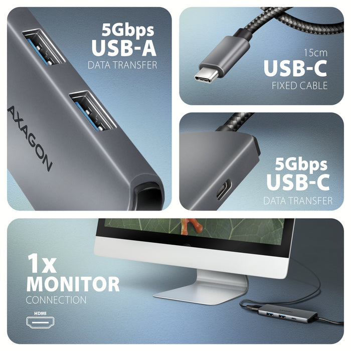 EAN 8595247907806 - Axagon HMC-5H8K USB 5Gbps hub 2x USB-A USB-C HDMI 8k/30Hz PD 100W kabel USB-C Alámbrico USB 3.2 Gen 1 (3. imagen 3