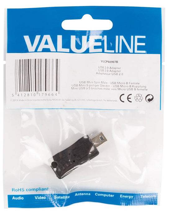 EAN 5412810179664 - Valueline VLCP60907B cambiador de género para cable Mini USB 5-pin Micro USB B Negro imagen 5