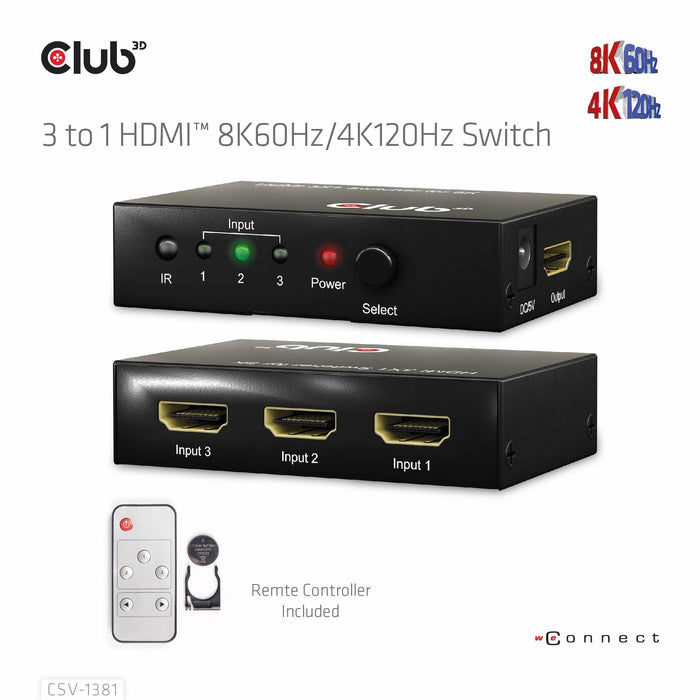 EAN 8719214472719 - CLUB3D 3 to 1 HDMI 8K60Hz Switch interruptor KVM Negro imagen 9