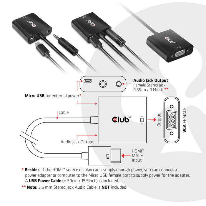 EAN 8719214471668 - CLUB3D CAC-1302 adaptador de cable de vídeo 0,5 m HDMI tipo A (Estándar) VGA (D-Sub) Negro imagen 6