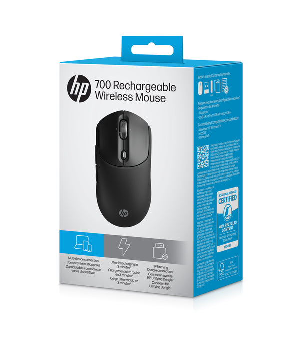 EAN 198701895107 - HP 700 Rechargeable Wireless Mouse ratón Hogar Ambidextro RF Wireless + Bluetooth 6000 DPI imagen 9