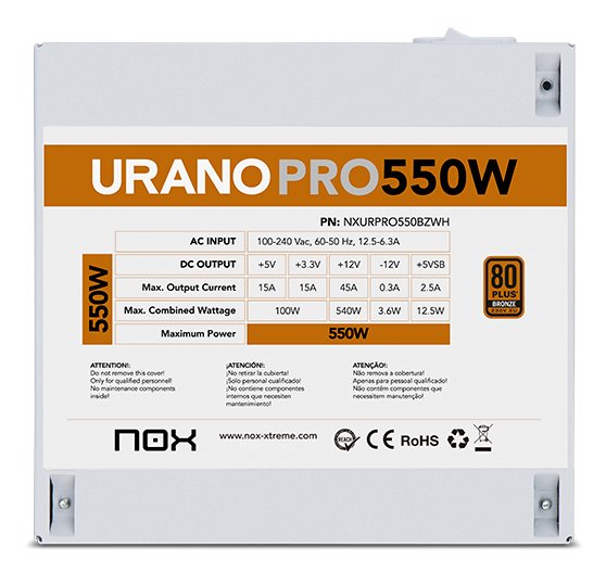 EAN 8436587976056 - NOX Urano PRO White 550W Bronze unidad de fuente de alimentación ATX Blanco imagen 8
