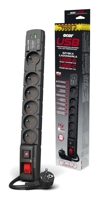 EAN 5904743557300 - ACAR W2436 limitador de tensión Negro 6 salidas AC 230 V 1,5 m imagen 2