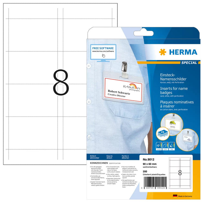 EAN 4008705090124 - HERMA 9012 etiqueta de impresora Blanco Etiqueta para impresora no adhesiva imagen 1