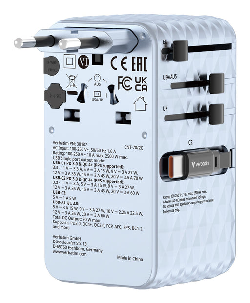 EAN 23942301875 - Verbatim 30187 cargador de dispositivo móvil Universal Azul Corriente alterna Carga rápida Interior imagen 1