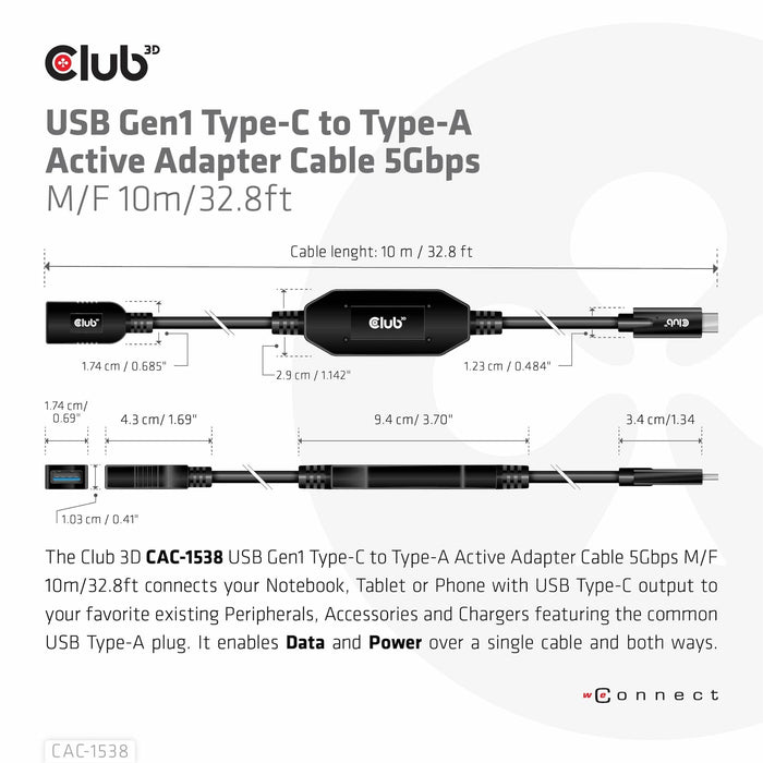 EAN 8719214472139 - CLUB3D CAC-1538 cable USB USB 3.2 Gen 1 (3.1 Gen 1) 10 m USB C USB A Negro imagen 4