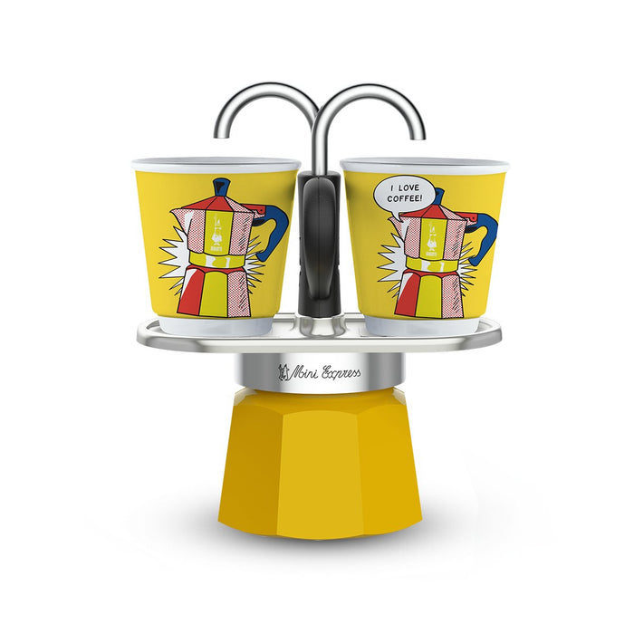 EAN 8006363030441 - Bialetti Mini Express Lichtenstein Cafetera italiana Plata, Amarillo imagen 1