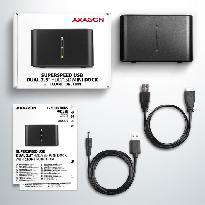 EAN 8595247906472 - Axagon ADSA-D25 base de conexión para disco duro USB 3.2 Gen 1 (3.1 Gen 1) Type micro-B Negro imagen 9