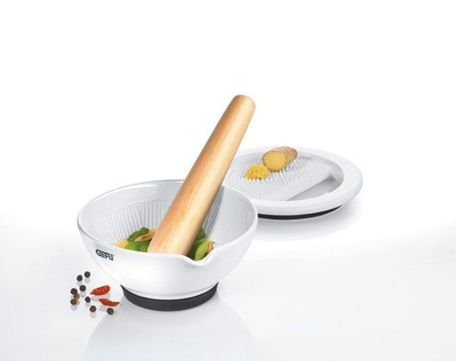 EAN 4006664353403 - GEFU SURI Nuez, Blanco Porcelana, Teak wood Mortero imagen 1