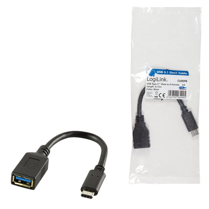 EAN 4052792034905 - LogiLink USB C - USB A 0.15m cable USB USB 3.2 Gen 2 (3.1 Gen 2) 0,15 m Negro imagen 5