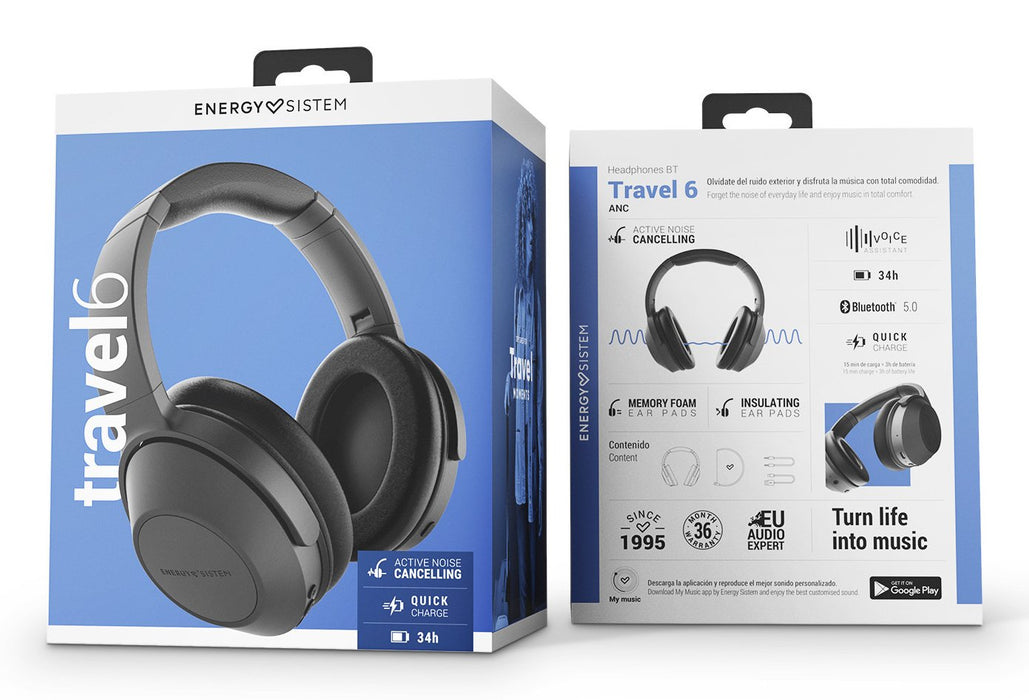 EAN 8432426453078 - Energy Sistem BT Travel 6 ANC Auriculares Inalámbrico y alámbrico Diadema Llamadas/Música USB Tipo C Blue imagen 6