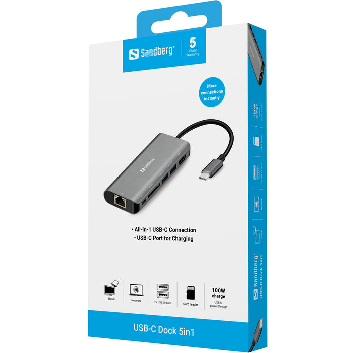 EAN 5705730136184 - Sandberg 136-18 base para portátil y replicador de puertos USB 3.2 Gen 1 (3.1 Gen 1) Type-C Gris imagen 3