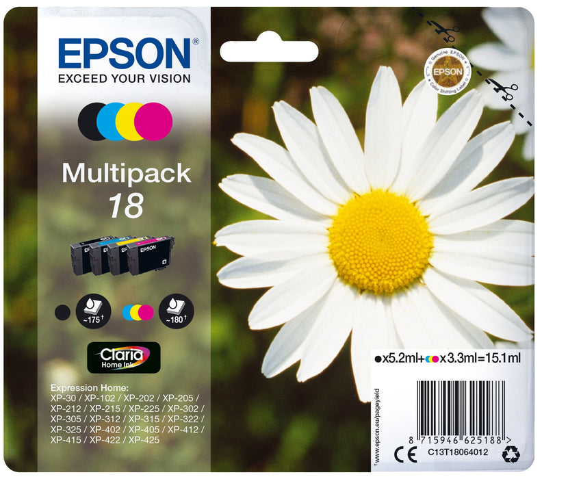 EAN 8715946518169 - Epson Daisy C13T18064012 cartucho de tinta 1 pieza(s) Original Rendimiento estándar Negro, Cian, Magenta, imagen 1