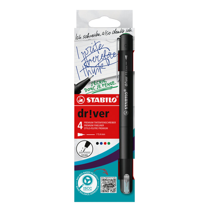 EAN 4006381614986 - STABILO dr!ver rotulador de punta fina Fino Negro, Azul, Verde, Rojo 4 pieza(s) imagen 1
