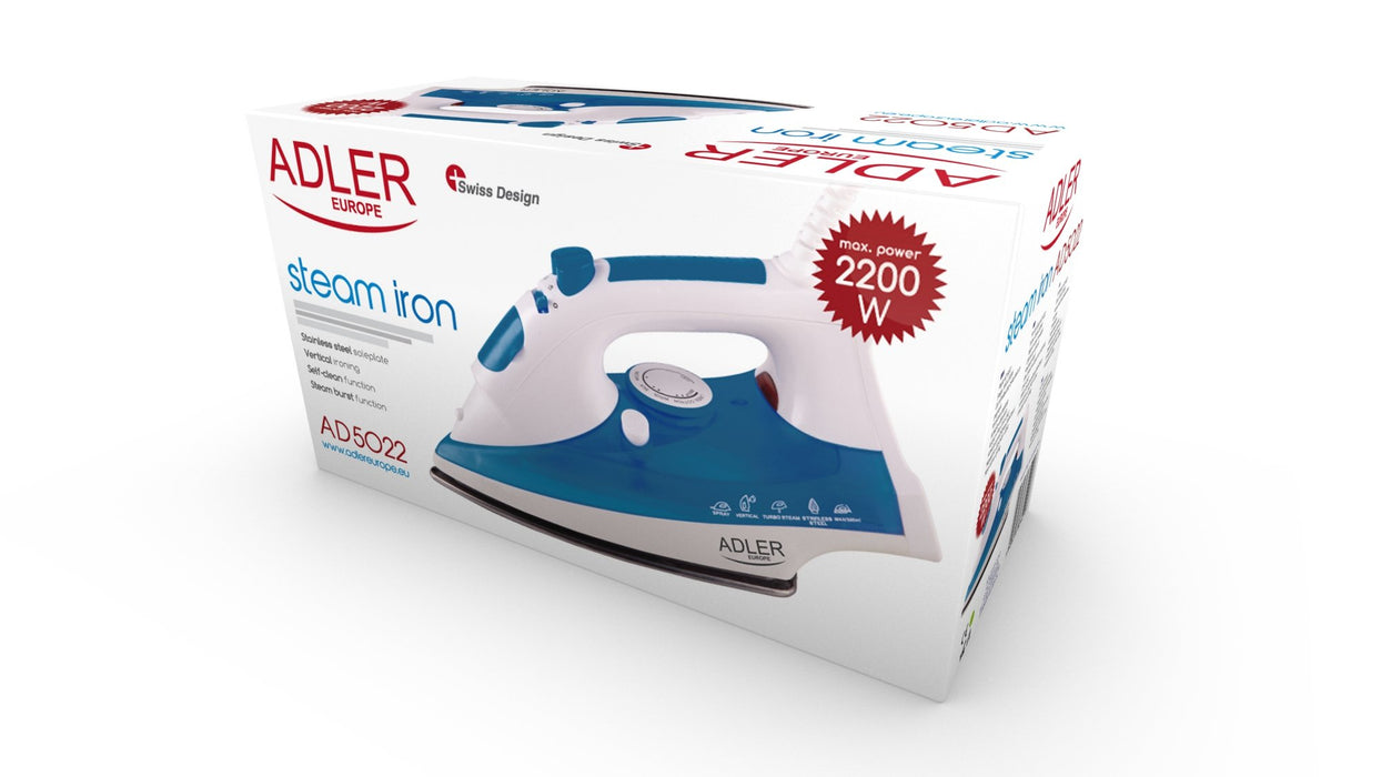EAN 5908256834293 - Adler AD 5022 Plancha vapor-seco Suela de cerámica 2200 W Azul, Blanco imagen 6