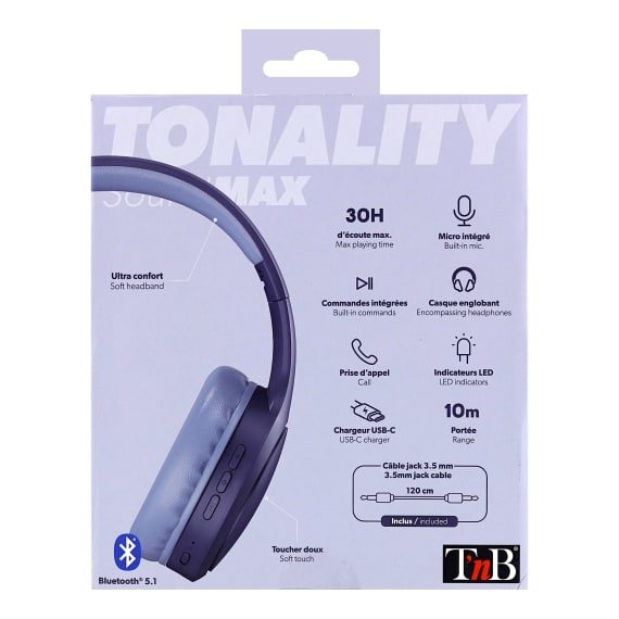 EAN 3303170108390 - T'nB TONALITY Auriculares Inalámbrico y alámbrico Diadema USB Tipo C Bluetooth Gris, Marina imagen 7
