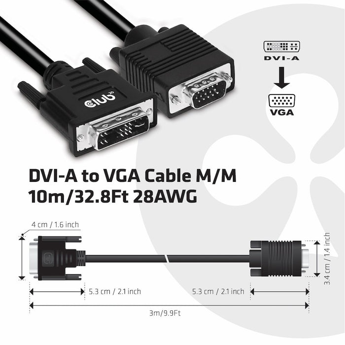 EAN 8719214471514 - CLUB3D DVI-A TO VGA CABLE M/M 3m/ 9.8ft 28 AWG DVI-D Negro imagen 3
