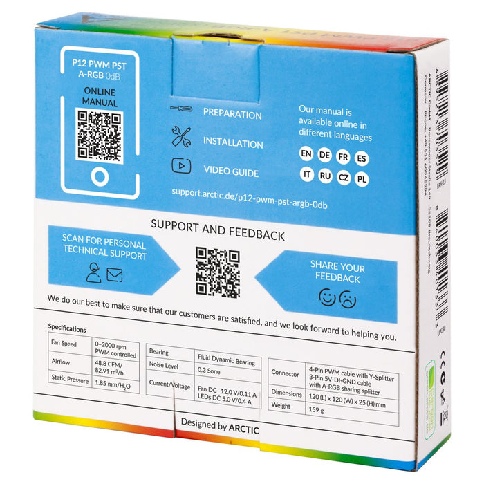 EAN 4895213703529 - ARCTIC P12 PWM PST A-RGB 0dB Carcasa del ordenador Ventilador 12 cm Blanco 1 pieza(s) imagen 5