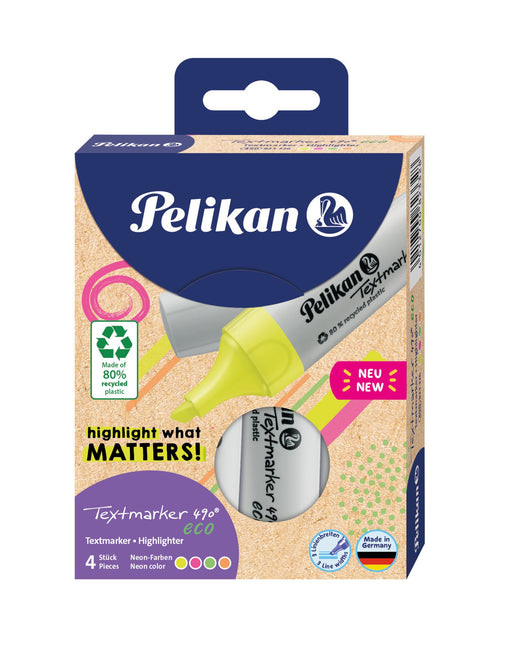 EAN 4012700823328 - Pelikan Textmarker 490 eco marcador 4 pieza(s) Punta de cincel Verde, Naranja, Rosa, Amarillo imagen 1