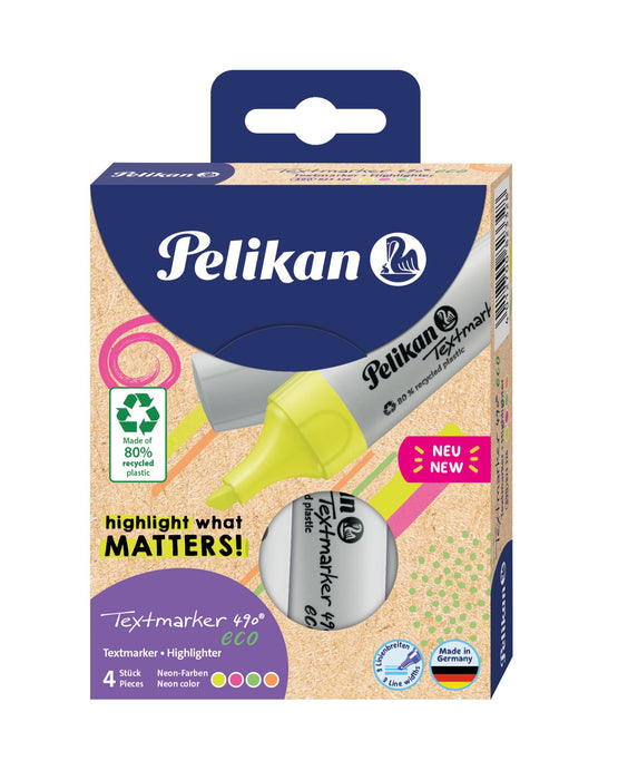 EAN 4012700823328 - Pelikan Textmarker 490 eco marcador 4 pieza(s) Punta de cincel Verde, Naranja, Rosa, Amarillo imagen 1