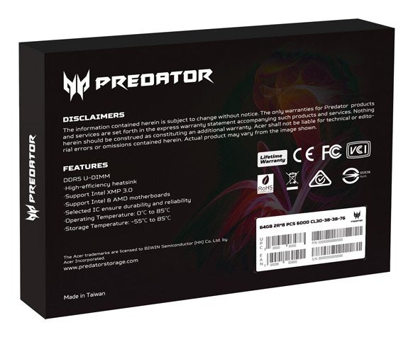 EAN 6955914618527 - Predator PALLASII-64GB-6000-2R8-2X módulo de memoria 2 x 32 GB DDR5 6000 MT/s imagen 17
