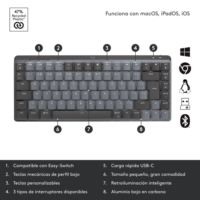 EAN 5099206103221 - Logitech 920-010780 teclado Oficina RF Wireless + Bluetooth QWERTY Internacional de EE.UU. Grafito, Gris imagen 10