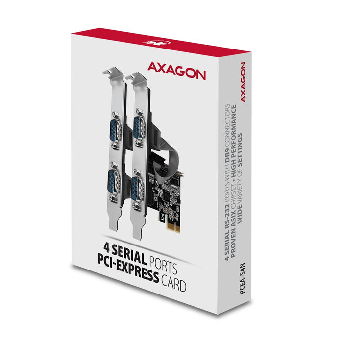 EAN 8595247905413 - Axagon PCEA-PSN PCIe-Adapter mit 4x Seriell-Ports - ASIX AX99100 Chipsatz tarjeta y adaptador de interfaz imagen 5
