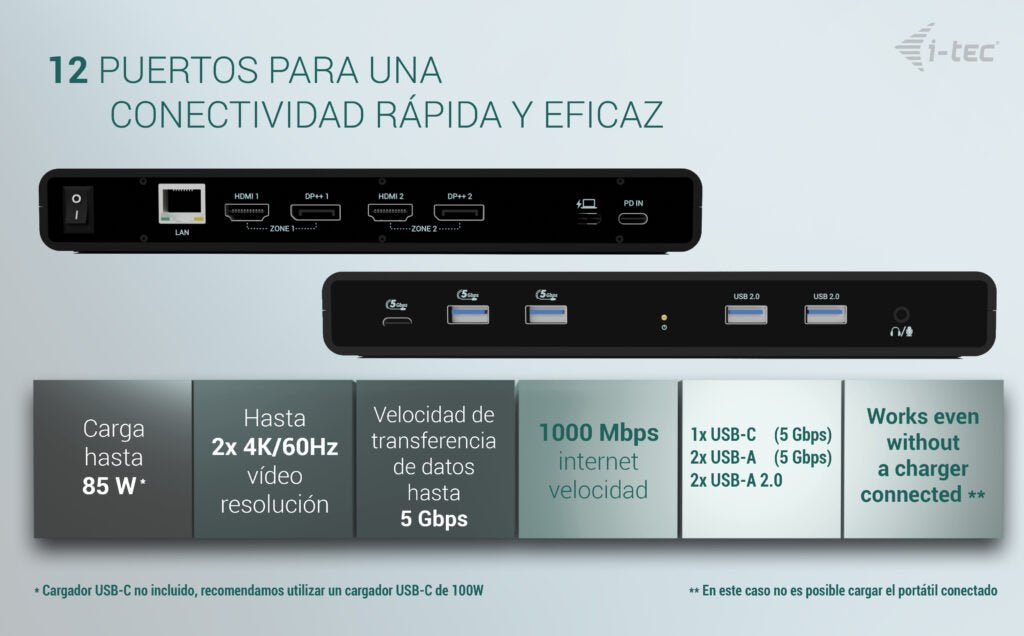 EAN 8595611707179 - i-tec CADUA4KDOCKPDB100 base para portátil y replicador de puertos Alámbrico USB 3.2 Gen 1 (3.1 Gen 1) Ty imagen 5