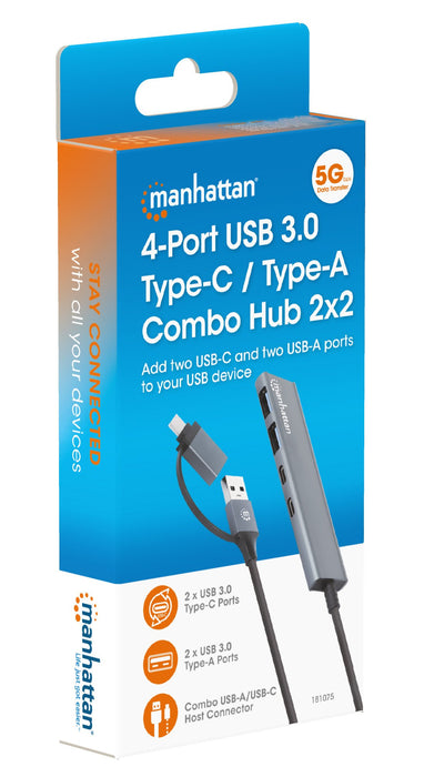 EAN 766623181075 - Manhattan 181075 hub de interfaz USB 3.2 Gen 1 (3.1 Gen 1) Type-A + Type-C 5000 Mbit/s Gris imagen 8