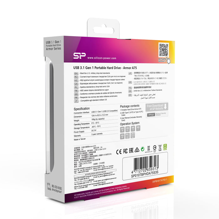 EAN 4712702659313 - Silicon Power Armor A75 disco duro externo 1 TB 2.5" USB Tipo C 3.2 Gen 1 (3.1 Gen 1) Plata imagen 8